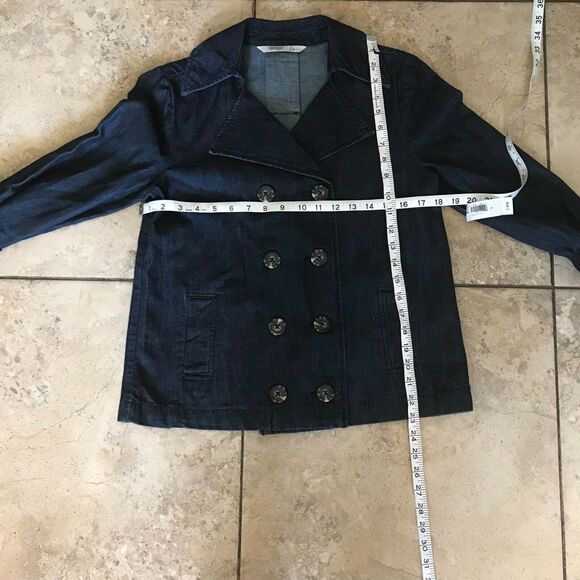 Old Navy Womens Coat Size S Blue Denim Cropped Buttonfront Trench Jacket NEW - Picture 4 of 5